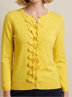 sparrow Yellow Ruffle-Trim Button Cardigan